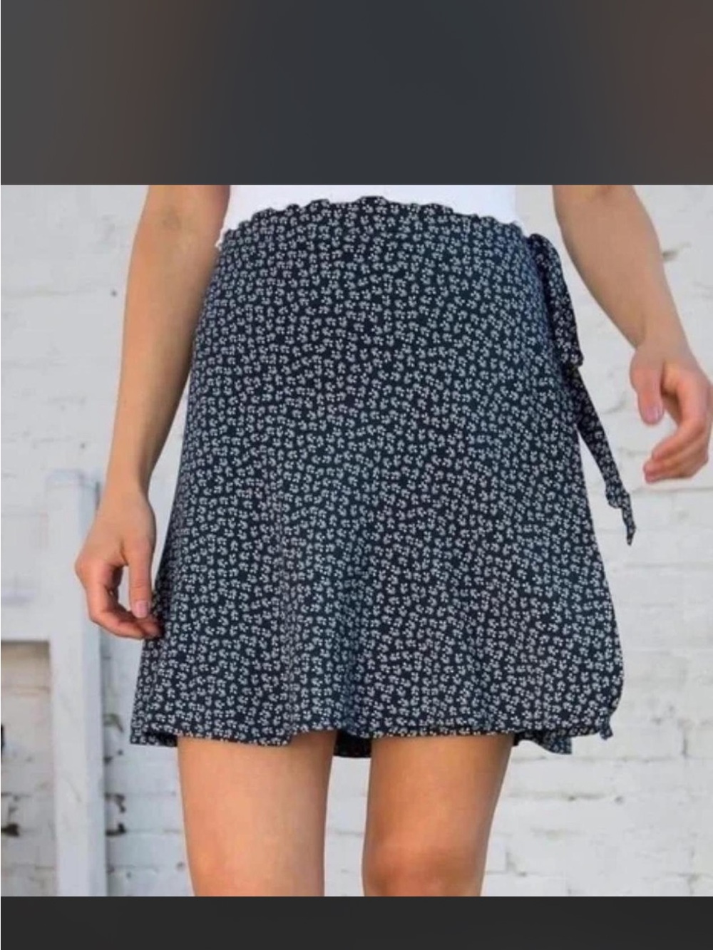 Brandy Melville navy blue floral wrap mini skirt